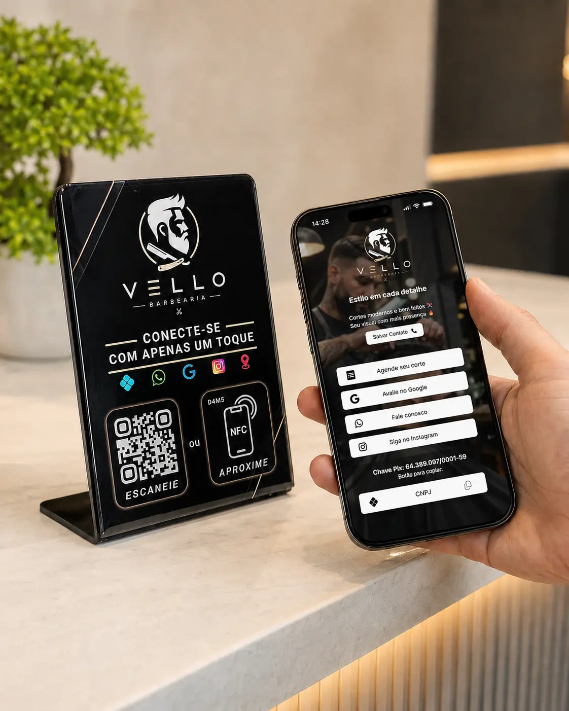 Duo Inova tudo reunido em um só lugar: display NFC e perfil digital com links de agendamento, avaliação e contato
