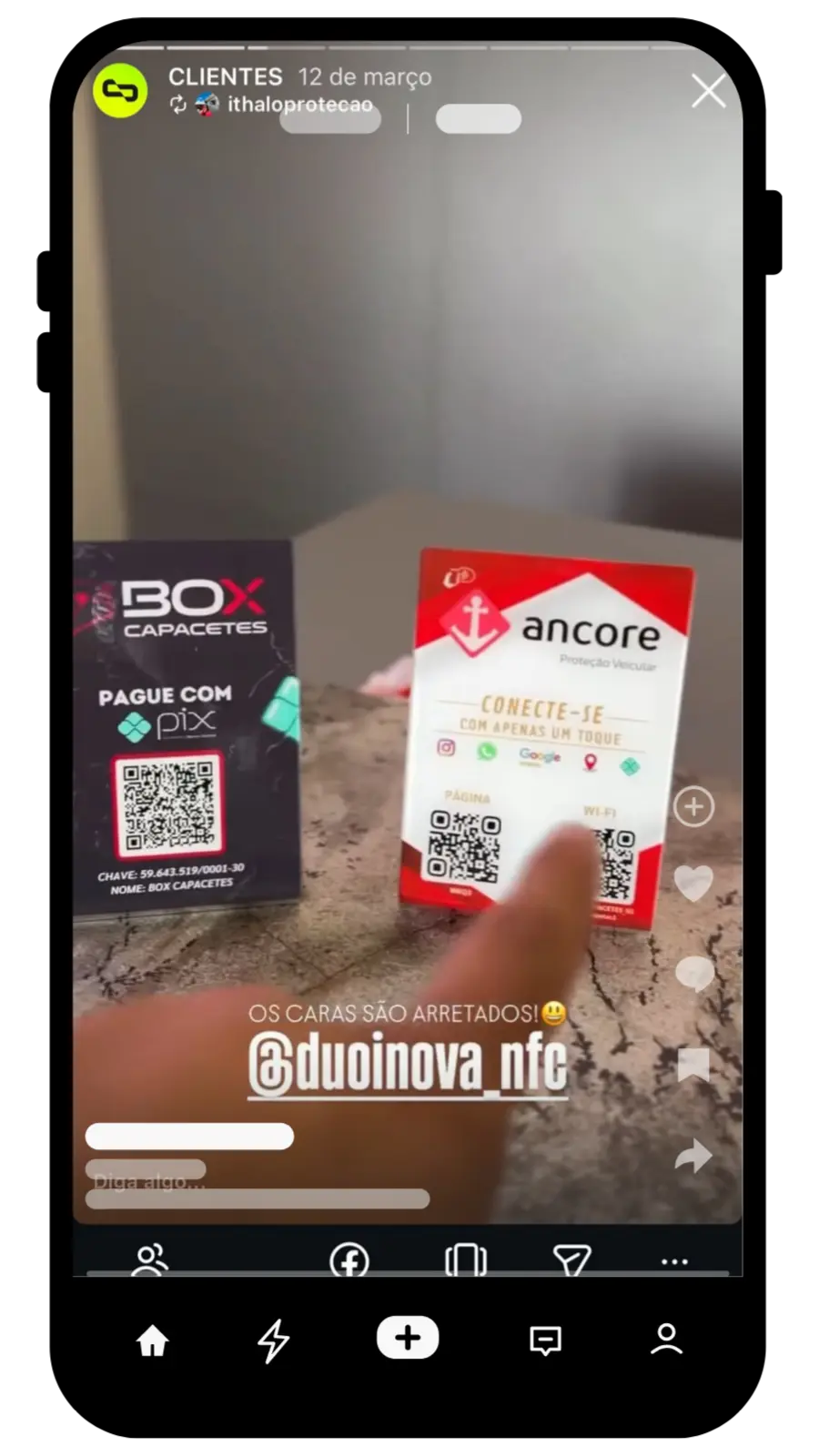 Placas NFC personalizadas Box Capacetes e Ancore com QR Code para pagamento e contato